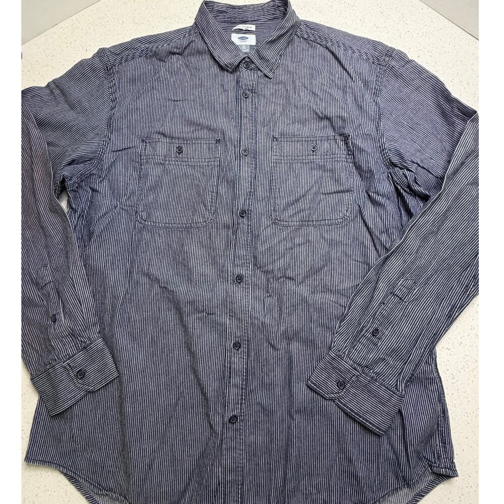 Old Navy blue and white striped button-down shirt Men's Size XL